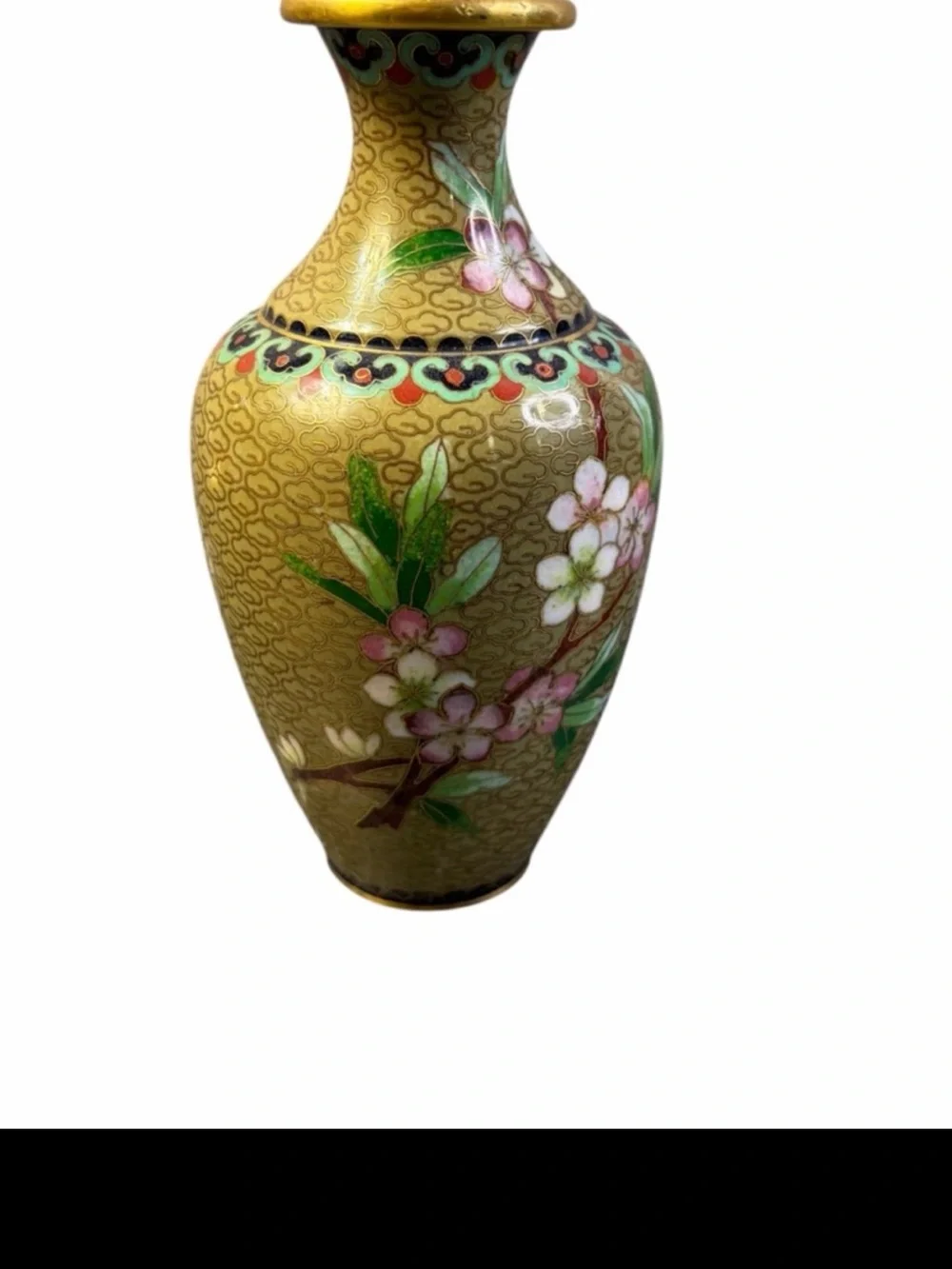 VINTAGE CLOISONNÉ CHERRY BLOSSOM VASE – 6” ENAMEL BRASS DECOR CLOISONNE
